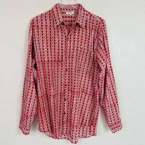 Dori Red Floral Stripe Long Sleeve Button Up Shirt Size L